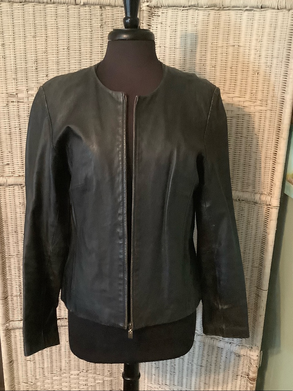 bagatelle Black Collarless Leather Zip Jacket
